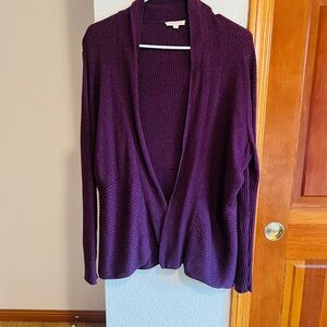 Eileen Fisher Organic Cotton Open Cardigan Sweater Purple Women L Peru